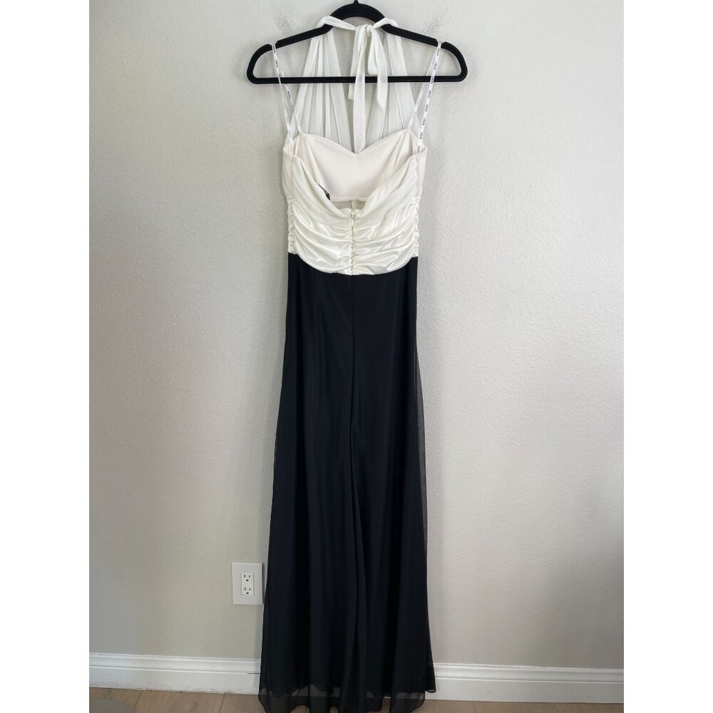 NEW Vintage Y2K XOXO Womens Medium Halter Black White Long Evening Dress Formal - Picture 9 of 12